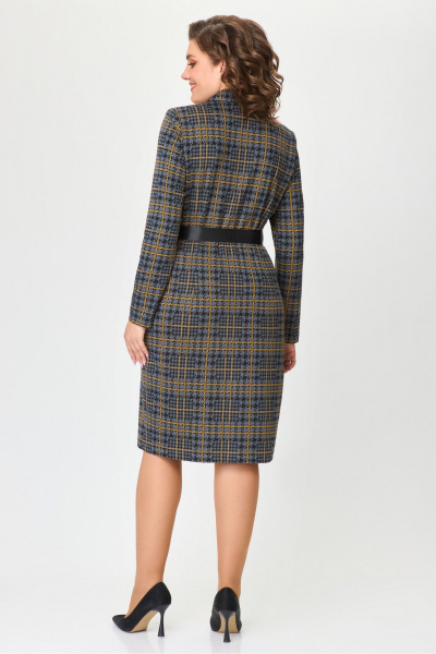 Платье длиной 105 см из трикотажа в нейтральных оттенках DaLi 5718 серый_клетка - фото 2