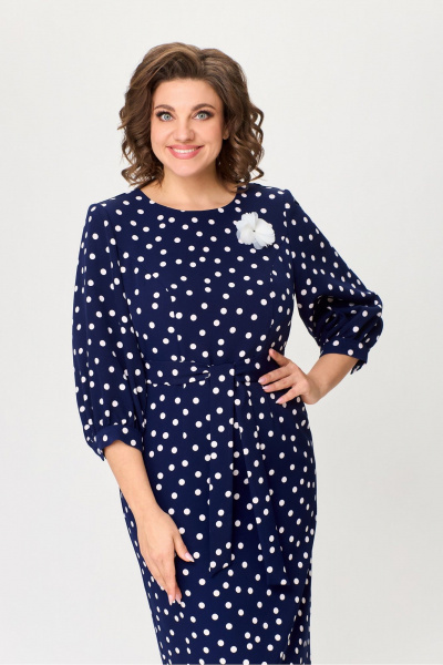 Платье длиной 98 см из текстиля в полоску DaLi 3693 синий_горох - фото 4