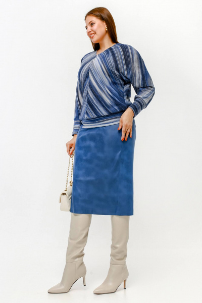 Джинсовый джемпер из искусственной ангорки с вырезом V La rouge 3360 синий-(полоска) - фото 4