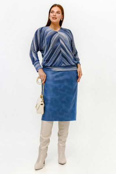 Джинсовый джемпер из искусственной ангорки с вырезом V La rouge 3360 синий-(полоска) - фото 2