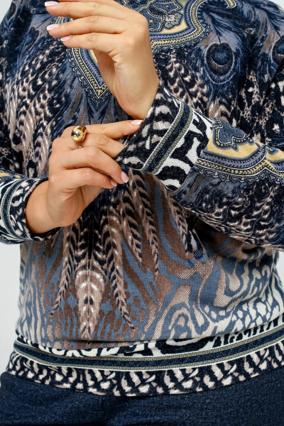 Джемпер свободного силуэта из трикотажа с купонным рисунком La rouge 3373 синий-набивной - фото 6