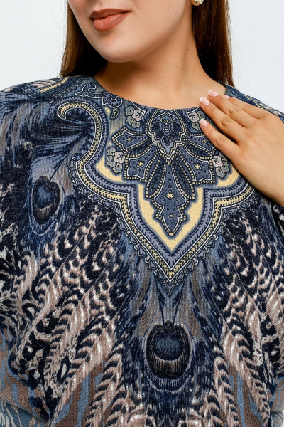 Джемпер свободного силуэта из трикотажа с купонным рисунком La rouge 3373 синий-набивной - фото 5