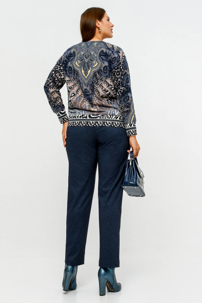 Джемпер свободного силуэта из трикотажа с купонным рисунком La rouge 3373 синий-набивной - фото 4