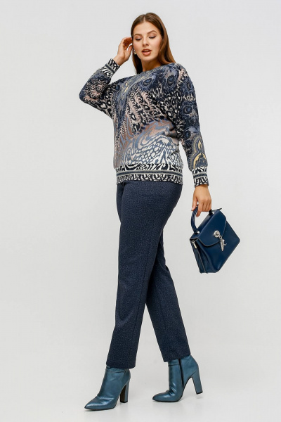 Джемпер свободного силуэта из трикотажа с купонным рисунком La rouge 3373 синий-набивной - фото 3