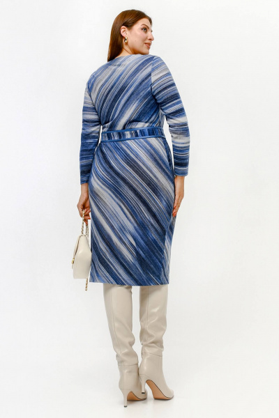 Платье полуприлегающего силуэта с нагрудными вытачками и поясом из искусственной ангины La rouge 5474 синий-(полоска) - фото 7