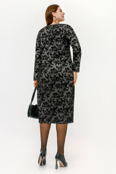 Платье свободного силуэта с карманами и жаккардовым рисунком розы La rouge 5475 серый-(розы) - фото 4