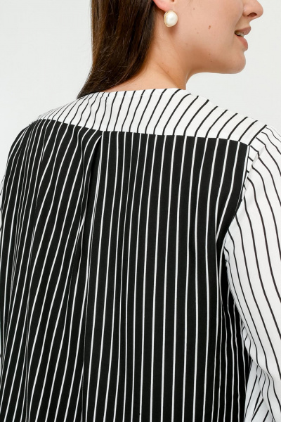 Блуза из штапельной полоски с кокетками и разрезами La rouge 6299 черно-белый-(полоска) - фото 8