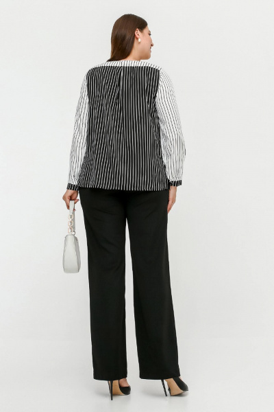 Блуза из штапельной полоски с кокетками и разрезами La rouge 6299 черно-белый-(полоска) - фото 4