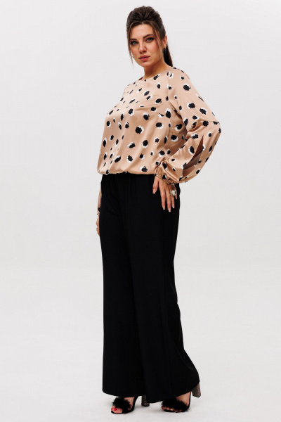 Блуза из текстиля с разрезами на руках и эластичным поясом Anelli 1355 латте_макиате - фото 6