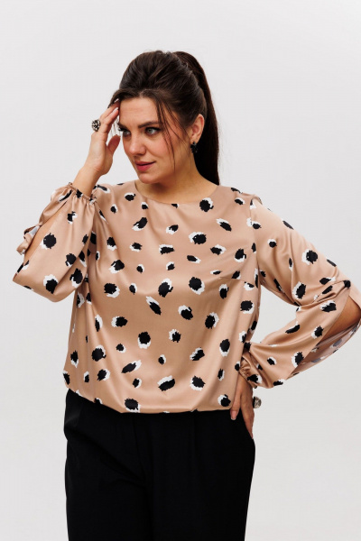 Блуза из текстиля с разрезами на руках и эластичным поясом Anelli 1355 латте_макиате - фото 4