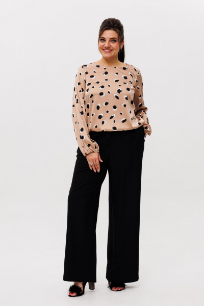 Блуза из текстиля с разрезами на руках и эластичным поясом Anelli 1355 латте_макиате - фото 3