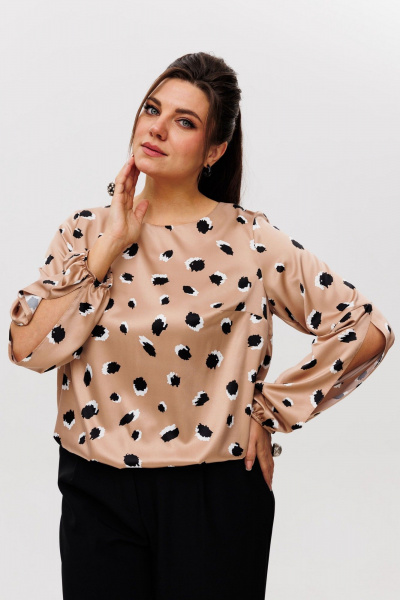 Блуза из текстиля с разрезами на руках и эластичным поясом Anelli 1355 латте_макиате - фото 1