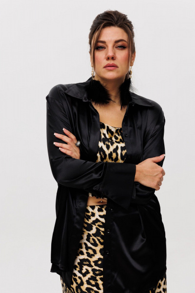 Топ из атласа с бретелями и мягким блеском Anelli 1429 дикий_лео - фото 10