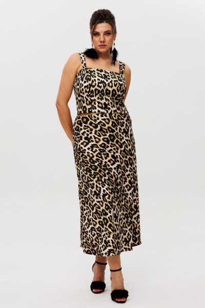 Топ из атласа с бретелями и мягким блеском Anelli 1429 дикий_лео - фото 9