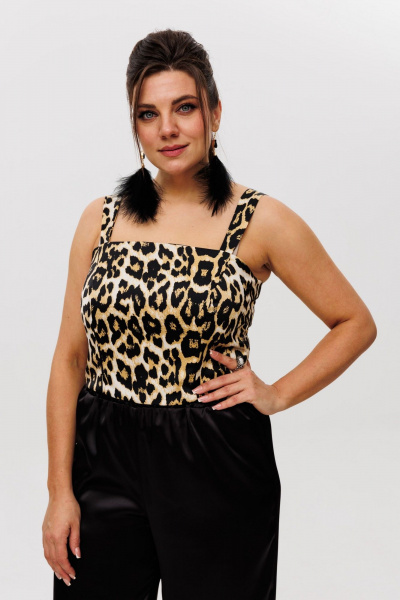 Топ из атласа с бретелями и мягким блеском Anelli 1429 дикий_лео - фото 4