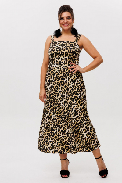 Топ из атласа с бретелями и мягким блеском Anelli 1429 дикий_лео - фото 3