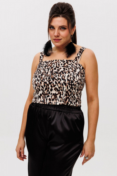 Топ из атласа с бретелями и универсальным стилем Anelli 1429 светлый_лео - фото 7