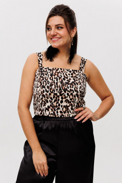 Топ из атласа с бретелями и универсальным стилем Anelli 1429 светлый_лео - фото 3