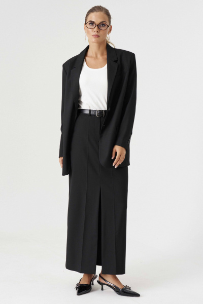 Однобортный жакет в мужском стиле из текстиля Панда 188330w черный - фото 1