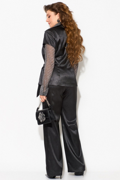 Костюм с жакетом, брюками и блузкой из жатой сетки Fita 1924 черно-серый - фото 9