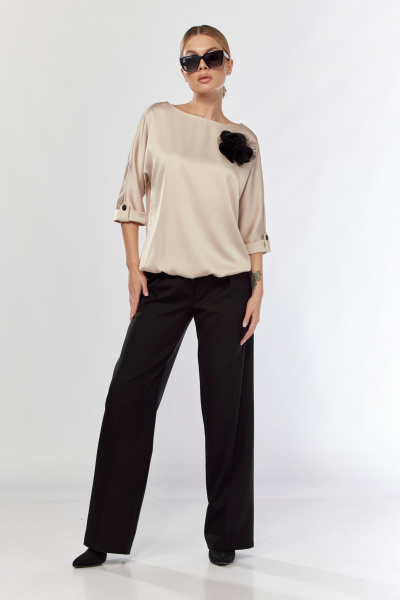 Блуза с съемной бижутерией и свободным кроем Talia fashion 434 светлый_беж - фото 10