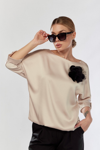 Блуза с съемной бижутерией и свободным кроем Talia fashion 434 светлый_беж - фото 6