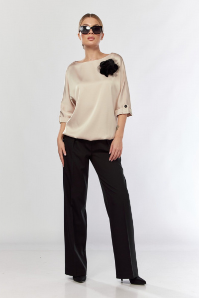 Блуза с съемной бижутерией и свободным кроем Talia fashion 434 светлый_беж - фото 4