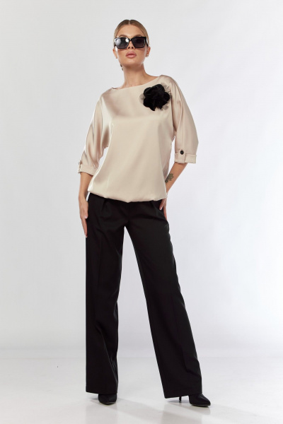 Блуза с съемной бижутерией и свободным кроем Talia fashion 434 светлый_беж - фото 2