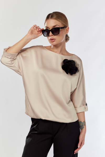 Блуза с съемной бижутерией и свободным кроем Talia fashion 434 светлый_беж - фото 1