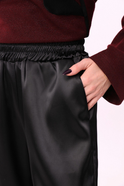 Стильные свободные брюки с широким поясом и карманами NikVa 705-4 чёрный - фото 4