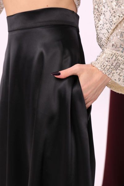 Черная макси юбка солнце с узким поясом и карманами NikVa 813-1 чёрный - фото 4