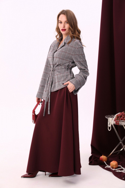 Красная макси юбка солнце с узким поясом и карманами NikVa 813-3 бордо - фото 7