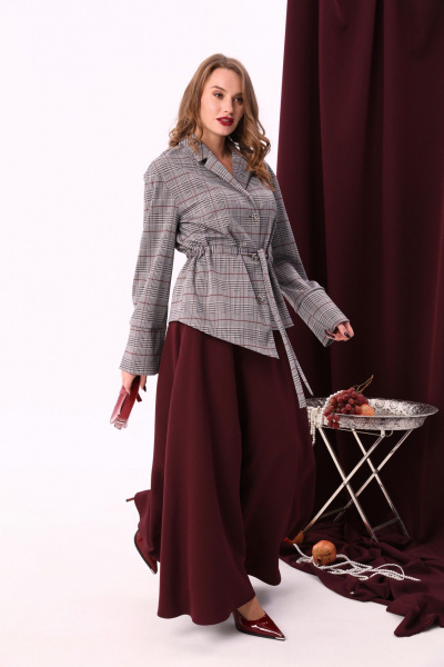 Красная макси юбка солнце с узким поясом и карманами NikVa 813-3 бордо - фото 6