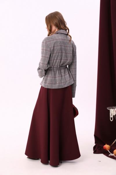 Красная макси юбка солнце с узким поясом и карманами NikVa 813-3 бордо - фото 5