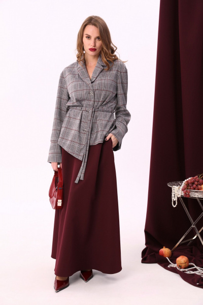 Красная макси юбка солнце с узким поясом и карманами NikVa 813-3 бордо - фото 2