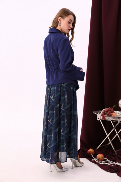 Комбинированное платье из двух тканей с фигурным низом и воротником NikVa 900-2 сапфир - фото 7