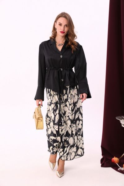 Комбинированное платье из текстиля и трикотажа с асимметричным низом NikVa 900-3 беж+чёрный - фото 7