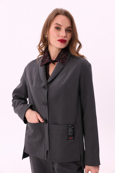 Жакет свободного кроя с воротником шалем на подкладке NikVa 911-1 графит - фото 2