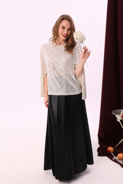 Джемпер и юбка нарядный костюм с пайетками и свободным силуэтом NikVa 921-1 золото+чёрный - фото 3