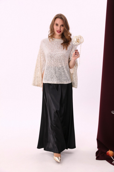 Джемпер и юбка нарядный костюм с пайетками и свободным силуэтом NikVa 921-1 золото+чёрный - фото 1