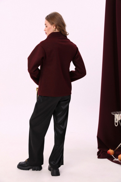 Джемпер свободного кроя с воротником-стойкой из трикотажа NikVa 923-1 бордо - фото 7