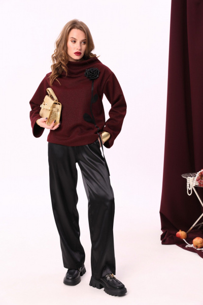 Джемпер свободного кроя с воротником-стойкой из трикотажа NikVa 923-1 бордо - фото 6