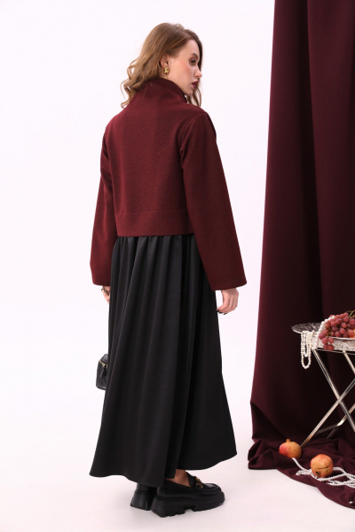 Платье прямого силуэта с оборками и декоративным цветком NikVa 924-1 бордо+чёрный - фото 8