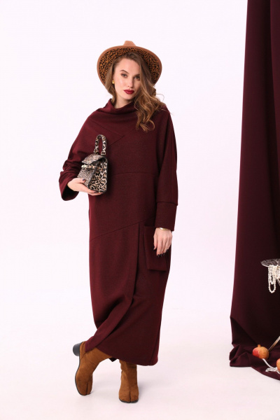 Длинное макси платье с объемным воротником и летучей мышью NikVa 927-1 винный - фото 9