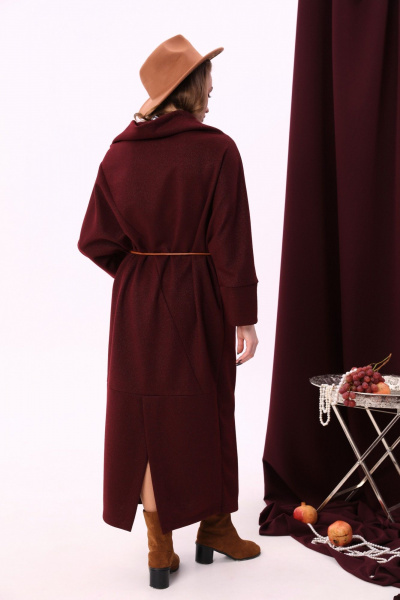 Длинное макси платье с объемным воротником и летучей мышью NikVa 927-1 винный - фото 7