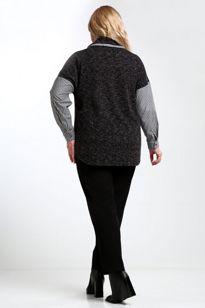 Блуза с воротником-хомутом и сочетанием тканей из текстиля и трикотажа Таир-Гранд 62428 темно-серый - фото 4