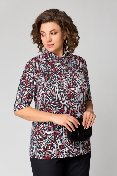 Джемпер прямого кроя из трикотажа с воротником-стойкой Bliss 8092 белый_красный - фото 4