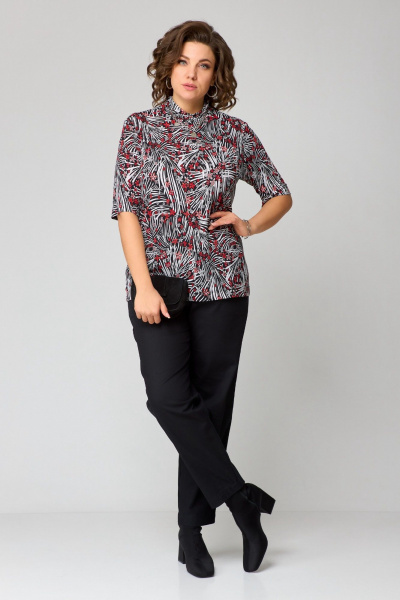 Джемпер прямого кроя из трикотажа с воротником-стойкой Bliss 8092 белый_красный - фото 2