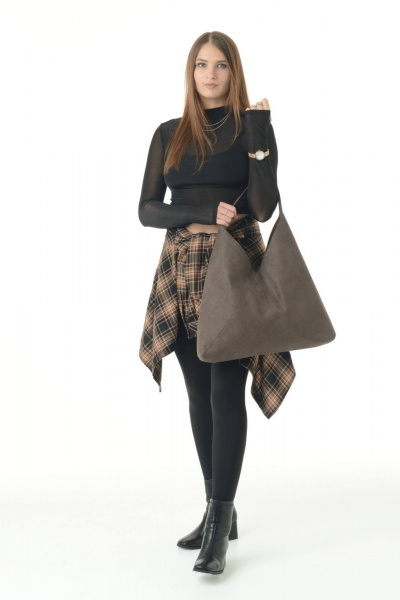 Коричневая сумка из искусственной замши с большим пространством MT.Style BAG/\ brown-velour - фото 6