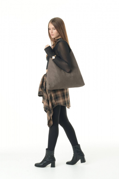 Коричневая сумка из искусственной замши с большим пространством MT.Style BAG/\ brown-velour - фото 4